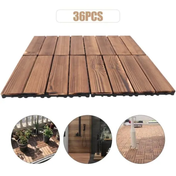 New Træ terrassefliser - Kliksystem 30x30 cm, 36 stk - 22 mm Tykkelse - Skridsikre - Vandtætte - Inde/Ude - Kamferfyr - Brun Havedekorationer