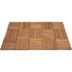 New Træ terrassefliser - Kliksystem 30x30 cm, 36 stk - 22 mm Tykkelse - Skridsikre - Vandtætte - Inde/Ude - Kamferfyr - Brun Havedekorationer
