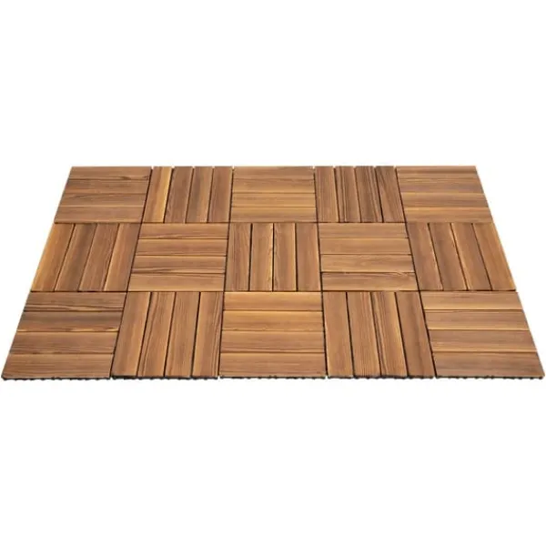 New Træ terrassefliser - Kliksystem 30x30 cm, 36 stk - 22 mm Tykkelse - Skridsikre - Vandtætte - Inde/Ude - Kamferfyr - Brun Havedekorationer