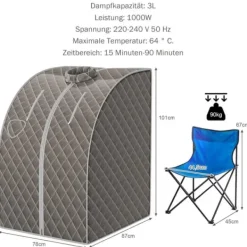 Sauna^Transportabel Dampsauna, 78x87x101 cm, Grå