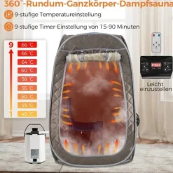 Transportabel Dampsauna, 89x89x149 cm, Grå Sauna