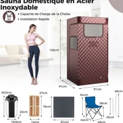 New Transportabel Dampsauna, 91x91x183 cm, Sort Sauna