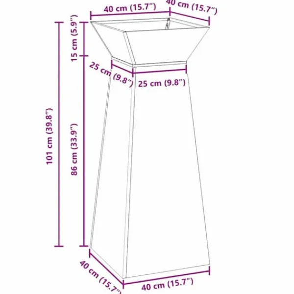 Trapezoidal Søjle Plantekasse i Stål | Farve: Antracit | Størrelse: 40 x 40 x 100 cm Plantestativer