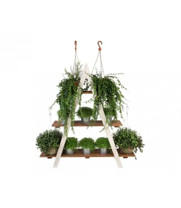 Hot Træblomsterkrukke 107x101x26 cm - RP/ 3-niveau/ Hvid-Brun Plantestativer