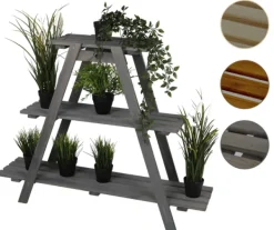 Plantestativer^Træblomsterstativ 79x101x26 cm - RP/ 3-niveau/ Grå