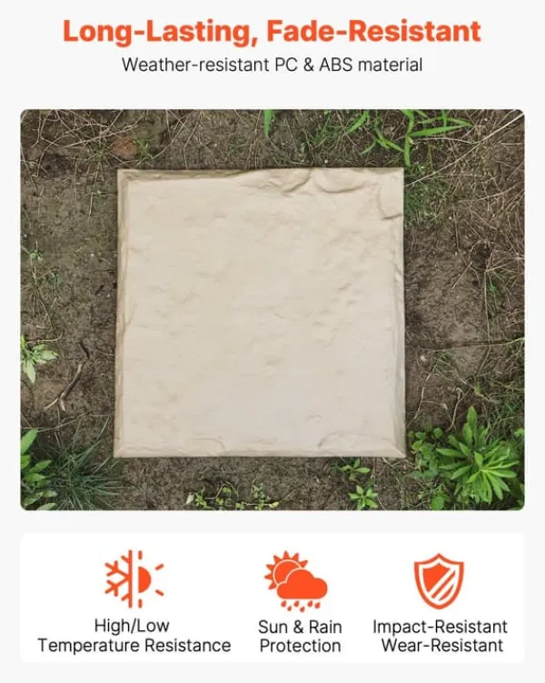 Havesten & Trædesten^Trædesten til have - Plastikfliser til gangsti - Sæt med 8 - 39,5 x 39,5 cm - Med jordspyd - Vejrbestandige - Til græsplæne/terrasse - Beige