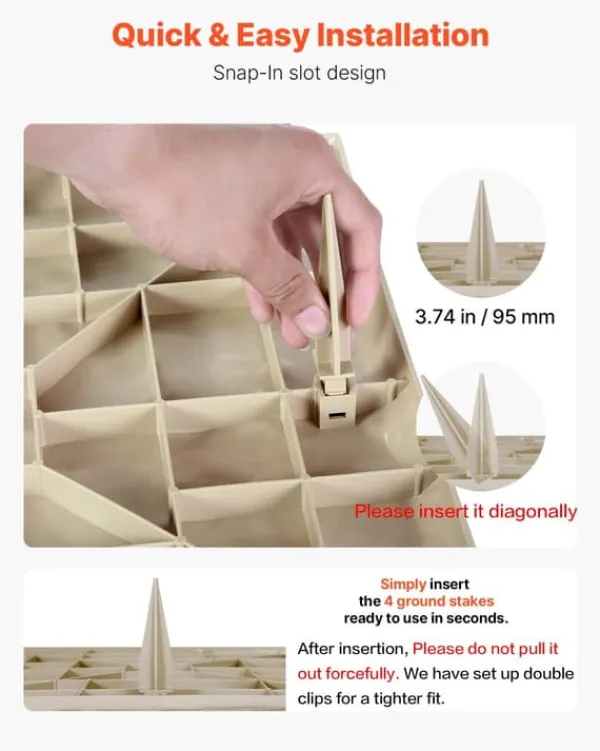 Havesten & Trædesten^Trædesten til have - Plastikfliser til gangsti - Sæt med 8 - 39,5 x 39,5 cm - Med jordspyd - Vejrbestandige - Til græsplæne/terrasse - Beige