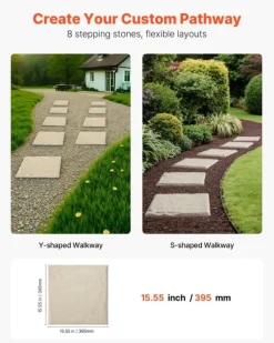 Havesten & Trædesten^Trædesten til have - Plastikfliser til gangsti - Sæt med 8 - 39,5 x 39,5 cm - Med jordspyd - Vejrbestandige - Til græsplæne/terrasse - Beige