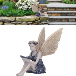 Havedekorationer^Trädgård Solros Fairy Statue Mytisk Fairy Staty Vacker ängelskulptur dekorativ figur