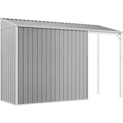 Clearance Trädgårdsbod i galvaniserat stål med förlängt tak | Färg: Ljusgrå | Storlek: 277x107x181 cm Skure, Garager & Carports