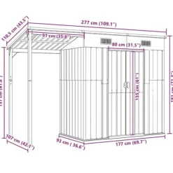Clearance Trädgårdsbod i galvaniserat stål med förlängt tak | Färg: Ljusgrå | Storlek: 277x107x181 cm Skure, Garager & Carports
