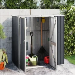 Online Trädgårdsskjul av galvaniserat stål för förvaring | Färg: Antracit | Storlek: 161x89x161 cm Skure, Garager & Carports