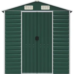 Skure, Garager & Carports^Trädgårdsskjul i galvaniserat stål - Utomhusförvaring | Färg: Grön | Storlek: 191x640x198 cm
