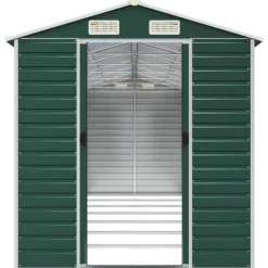 Skure, Garager & Carports^Trädgårdsskjul i galvaniserat stål - Utomhusförvaring | Färg: Grön | Storlek: 191x640x198 cm