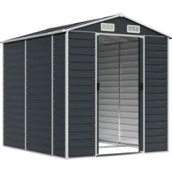 Skure, Garager & Carports^Trädgårdsskjul i galvaniserat stål - Förvaringslösning för verktyg | Färg: Antracit | Storlek: 191x215x198 cm