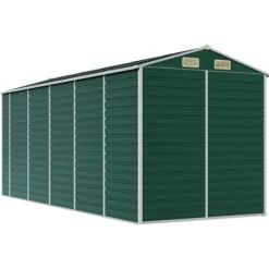 Skure, Garager & Carports^Trädgårdsskjut i galvaniserat stål - Robust förvaringslösning | Färg: Grön | Storlek: 191x470x198 cm