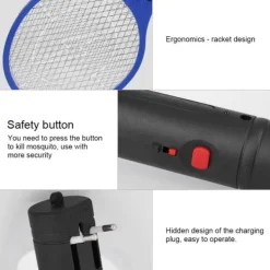 Trådløs Genopladelig Elektrisk Fly Myggesmækker Bug Zapper Racket Insektdræber Blå Fluesmækkere