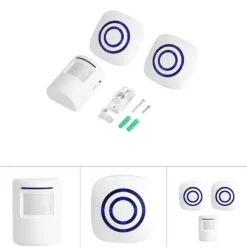 Hjemmealarmsystemer^Trådløs infrarød sensor Bevægelsesdetektor Indgangsdørklokke Alarm 1 Sender & 2 Modtager EU