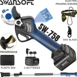 Haveværktøj^Trådløse beskærersakse, børsteløs motor, holdbare blade,to batterier, SW-758 B med pol