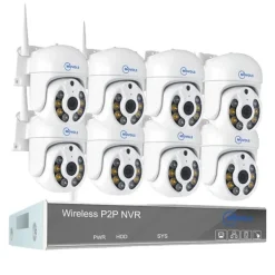 Sikkerhedsmonitorer & Videokameraer^Trådløst CCTV-system, AI-detektion, To-vejs lyd,10CH 3MP Med 8 PTZ, Ingen