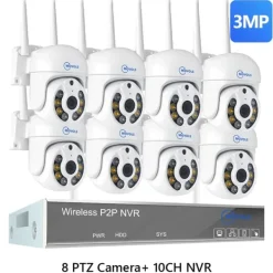 Sikkerhedsmonitorer & Videokameraer^Trådløst CCTV-system, AI-detektion, To-vejs lyd,1T, 10CH 3MP Med 8 PTZ-a