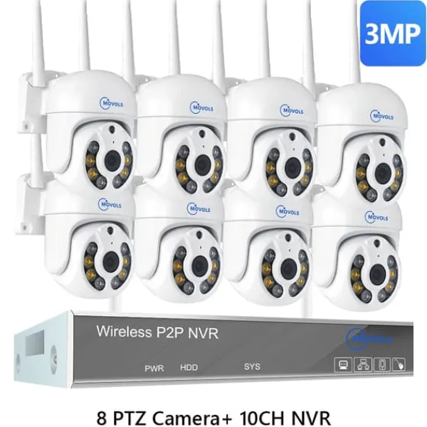 Sikkerhedsmonitorer & Videokameraer^Trådløst CCTV-system, AI-detektion, To-vejs lyd,1T, 10CH 3MP Med 8 PTZ-a