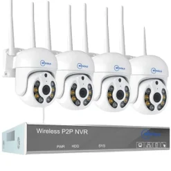 Sikkerhedsmonitorer & Videokameraer^Trådløst CCTV-system, AI-detektion, To-vejs lyd,10CH 3MP Med 4 PTZ, 1T