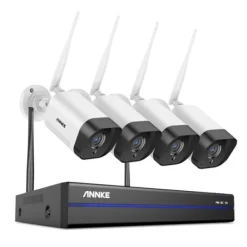 Sikkerhedsmonitorer & Videokameraer^Trådløst CCTV-system, 5MP opløsning, tovejs lyd, 8CH NVR 4 stk kamera, 2T