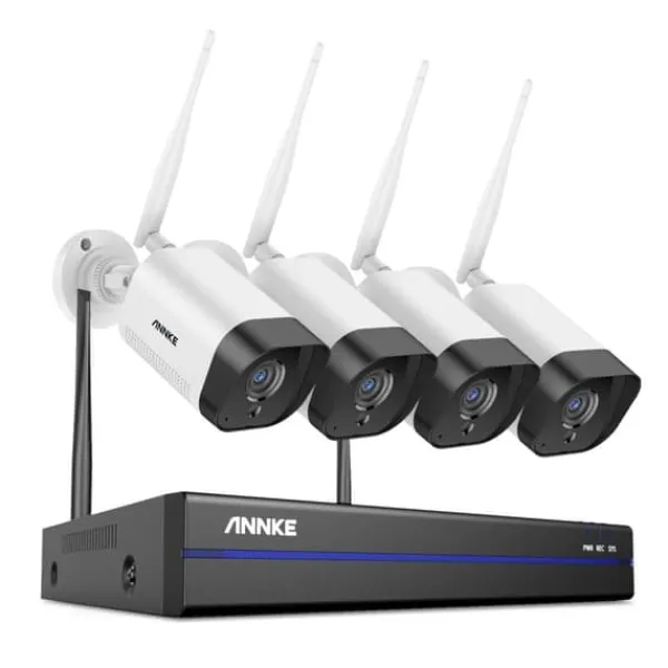 Sikkerhedsmonitorer & Videokameraer^Trådløst CCTV-system, 5MP opløsning, tovejs lyd, 8CH NVR 4 stk kamera, 2T