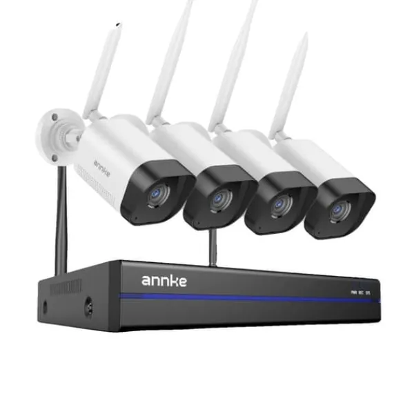 Sikkerhedsmonitorer & Videokameraer^Trådløst CCTV-system, 8MP opløsning, tovejskommunikation,2T, 16CH NVR 4Stk Kamera
