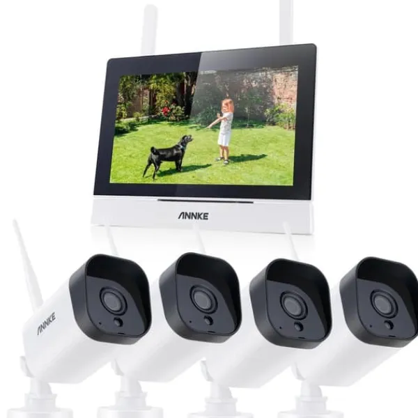 Sikkerhedsmonitorer & Videokameraer^Trådløst CCTV-system, 7-tommer berøringsskærm, tovejskommunikation,3MP 4PCS Kamera
