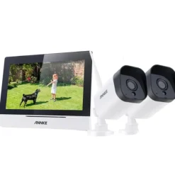 Sikkerhedsmonitorer & Videokameraer^Trådløst CCTV-system, 7-tommer berøringsskærm, tovejskommunikation,3MP 2PCS Kamera 64G