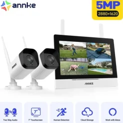 Sikkerhedsmonitorer & Videokameraer^Trådløst CCTV-system, 7-tommer berøringsskærm, tovejskommunikation,5MP 2PCS Kamera