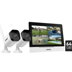 New Trådløst CCTV-system, 7-tommer berøringsskærm, tovejskommunikation,5MP 2PCS Kamera 64G Sikkerhedsmonitorer & Videokameraer