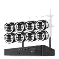 New Trådløst CCTV-system, To-vejs lyd, Vandtæt, 1T, 8CH NVR 8 stk Cam 3MP Sikkerhedsmonitorer & Videokameraer