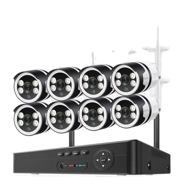 New Trådløst CCTV-system, To-vejs lyd, Vandtæt, 1T, 8CH NVR 8 stk Cam 3MP Sikkerhedsmonitorer & Videokameraer