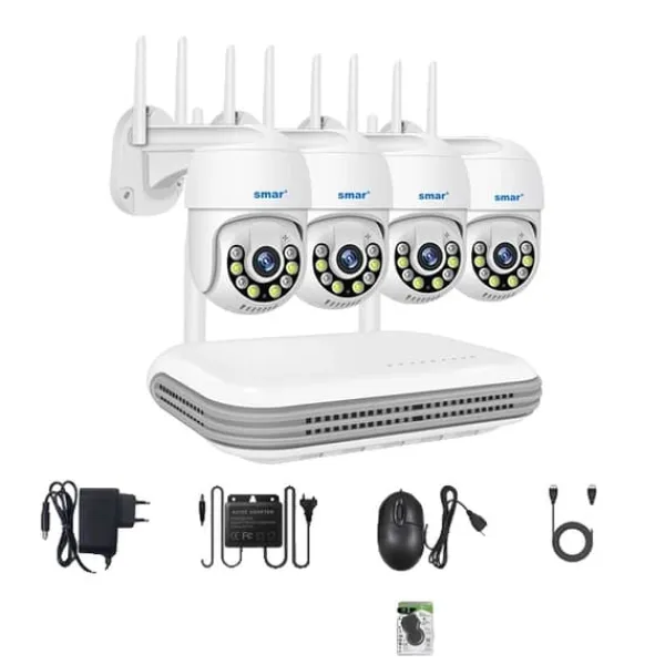 Sikkerhedsmonitorer & Videokameraer^Trådløst kamera kit, To-vejs lyd, Farve natvision, Ingen, 8CH NVR x 4 Cam 5MP