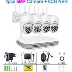 Sikkerhedsmonitorer & Videokameraer^Trådløst kamera kit, To-vejs lyd, Farve natvision, Ingen, 8CH NVR x 4 Cam 5MP
