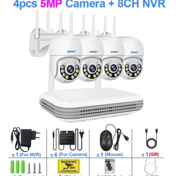 Sikkerhedsmonitorer & Videokameraer^Trådløst kamera kit, To-vejs lyd, Farve natvision, Ingen, 8CH NVR x 4 Cam 5MP
