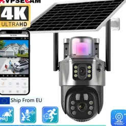 Sikkerhedsmonitorer & Videokameraer^Trådløst Overvågningskamera, 4K Dobbelt Linse, To-Vejs Lyd,1Pcs Solær Ingen Kort