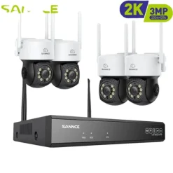 Clearance Trådløst Overvågningssystem, Nattesyn, 16 Kanal Indgang,3MP 71DC 4Stk Kamera, Ingen Sikkerhedsmonitorer & Videokameraer