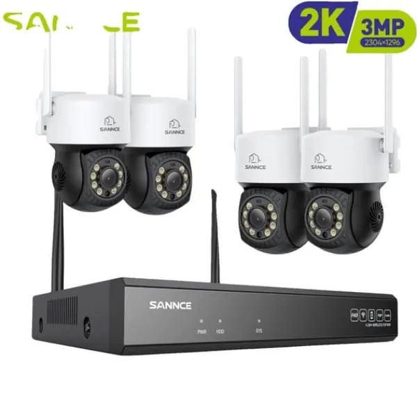 Clearance Trådløst Overvågningssystem, Nattesyn, 16 Kanal Indgang,3MP 71DC 4Stk Kamera, Ingen Sikkerhedsmonitorer & Videokameraer