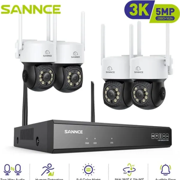 Clearance Trådløst Overvågningssystem, Nattesyn, 16 Kanal Indgang,5MP 51CM 4Stk Kamera, 4T Sikkerhedsmonitorer & Videokameraer