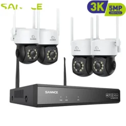 Sikkerhedsmonitorer & Videokameraer^Trådløst Overvågningssystem, Nattesyn, 16 Kanal Indgang,5MP 51CM 4Stk Kamera, Ingen