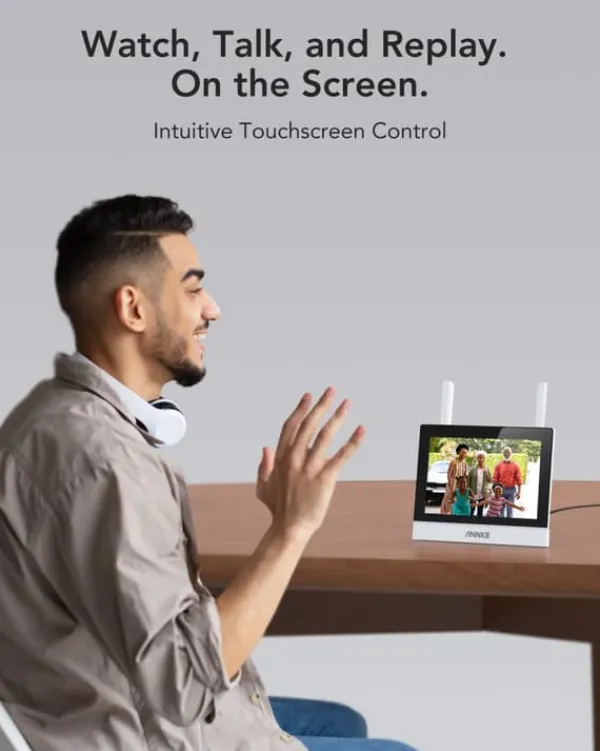 Sikkerhedsmonitorer & Videokameraer^Trådløst sikkerhedskamerasystem, 7" LCD-monitor, 4CH WiFi-funktionalitet, 3MP høj opløsning