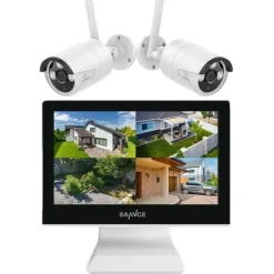 Sikkerhedsmonitorer & Videokameraer^Trådløst sikkerhedskamerasystem, 10,1-tommer LCD-monitor, 5MP opløsning, H.264+ videokompression,0TB