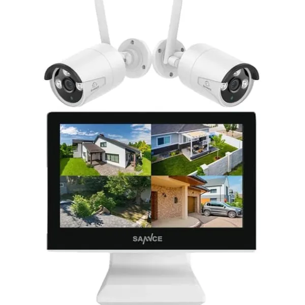 Sikkerhedsmonitorer & Videokameraer^Trådløst sikkerhedskamerasystem, 10,1-tommer LCD-monitor, 5MP opløsning, H.264+ videokompression,0TB