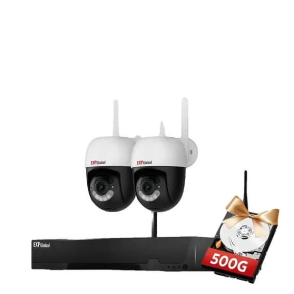 Sikkerhedsmonitorer & Videokameraer^Trådløst sikkerhedskamerasystem, intelligent nattevision, tovejskommunikation,500g, EU Stik, 1xNVR 2x3MP PTZ Cam
