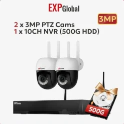Sikkerhedsmonitorer & Videokameraer^Trådløst sikkerhedskamerasystem, intelligent nattevision, tovejskommunikation,500g, EU Stik, 1xNVR 2x3MP PTZ Cam