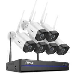 Sikkerhedsmonitorer & Videokameraer^Trådløst sikkerhedssystem, 3MP opløsning, 10 tommer LCD NVR,2T, 8CH 6 stk. kamera